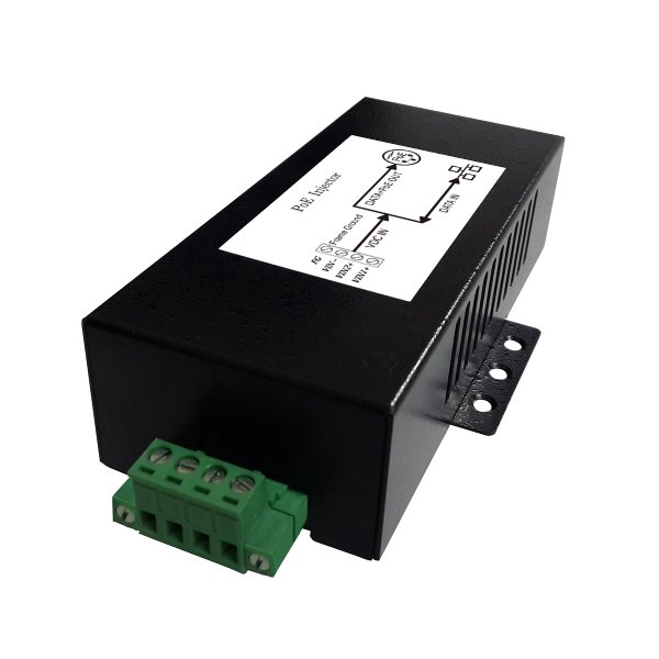 Industrial 10 Gigabit Ethernet PoE Injector mit 12V oder 24V DC Betriebsspannung liefert bis zu 35W nach IEEE 802.3at